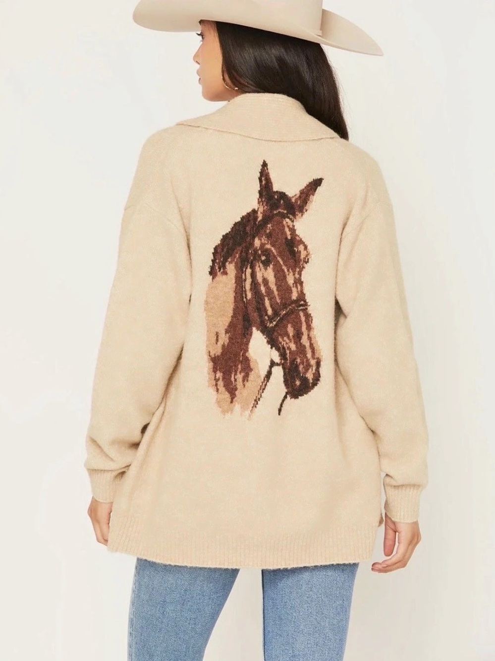 Idyllwind Spartan Horse Cardigan Sweater Horse Cardigan in Beige Size Medium
